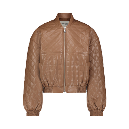 MAYSON the label BROWN QUILTED VEGAN LEATHER BOMBER JACKET
